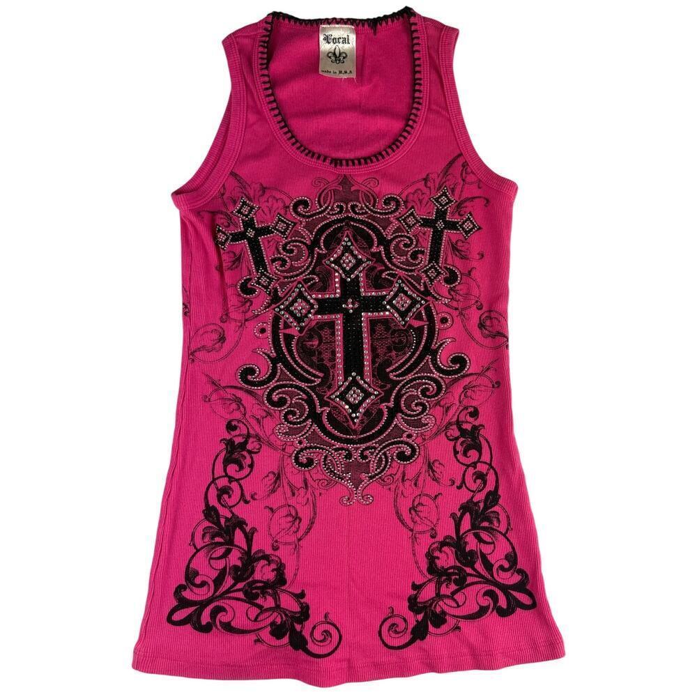 Y2K Vocal Crystal Hot Pink Tank Top - Size XL